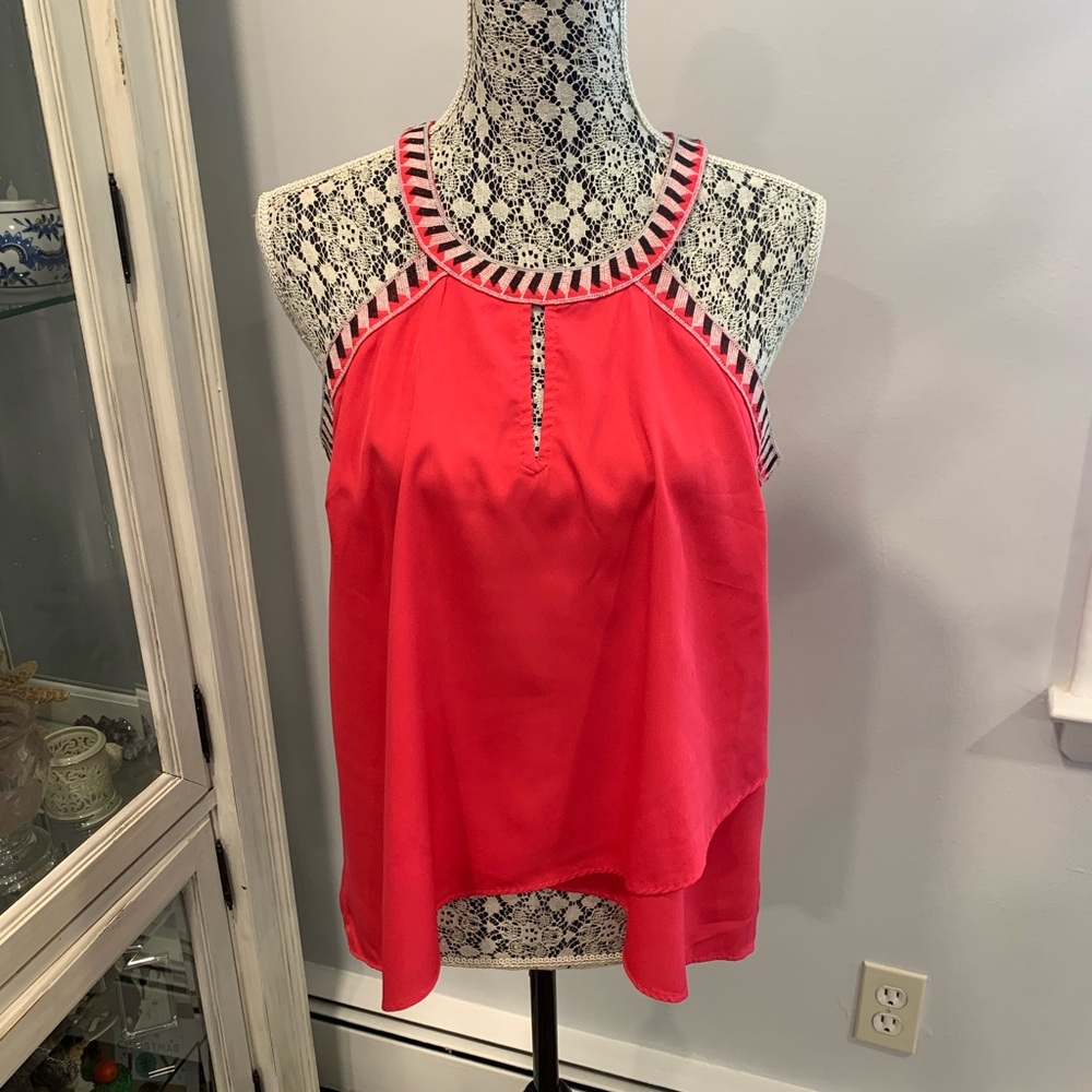 Jessica Simpson Black and Pink Asymmetrical Embellished Tank Top